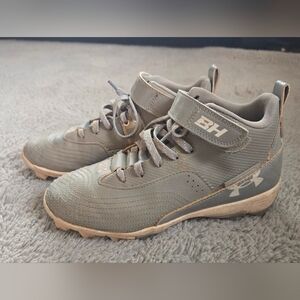 Boys Kids Baseball Cleats, Bryce Harper, Grey, Under Armour